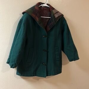 Vintage 60s Forstmann Jofeld Green Plaid Wool Toggle Coat